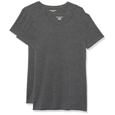 Abbildung von Amazon Essentials Damen Kurzärmeliges T Shirt mit Rundhalsausschnitt, Klassischer Schnitt, 2er Pack, Dunkelgrau Meliert, M