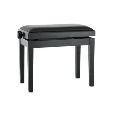 Abbildung von GEWA Pianobank Deluxe Vinyl Schwarz matt Massivholz Sitzbezug 52x30cm Sitzfläche Höhenverstellbar Hochfeste Fixierung 2t Bruchlast