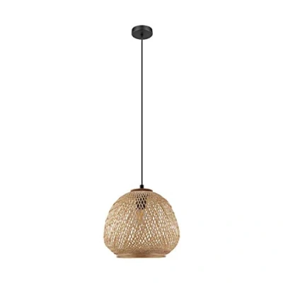 Abbildung von EGLO Pendelleuchte Dembleby, 1 flammige Hängelampe Vintage, Natur, Hygge, Hängeleuchte Holz Korb geflochten, Esstischlampe, Wohnzimmerlampe hängend in hell braun, Stahl, E27 Fassung