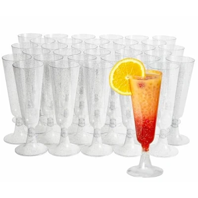 Abbildung von MATANA 50 Premium Elegante Sektgläser aus Kunststoff mit Silberglitter, 150ml Plastik Champagnergläser, Sektflöten, Proseccogläser für Hochzeiten, Geburtstage, Partys Stabil &amp; Mehrweg