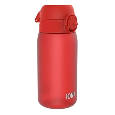 Abbildung von Ion8 Kinder Trinkflasche, 350ml, Auslaufsicher, Einhandöffnung, Sichere Verriegelung, Spülmaschinenfest, BPA frei, Tragegriff, Klappdeckel, Leicht zu Reinigen, Klimaneutral, Rot