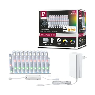 Abbildung von Paulmann 78866 LED Stripe MaxLED 250 Basisset Smart Home Zigbee 3m IP44 15W 600lm 30LEDs/m RGBW+ 36VA dimmbar Silber Kunststoff