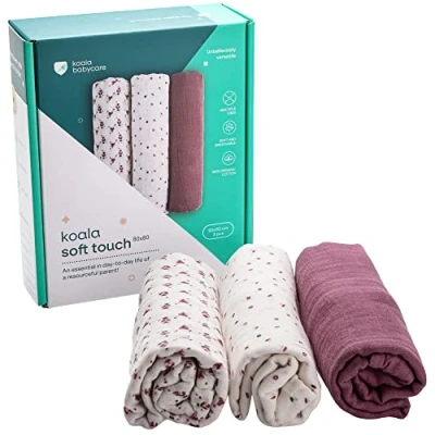 Abbildung von KOALA BABYCARE Neugeborenes Musselin 80x80 cm Packung mit 3 Stück Neugeborenen Baumwolldecke Baumwolle Neugeborene