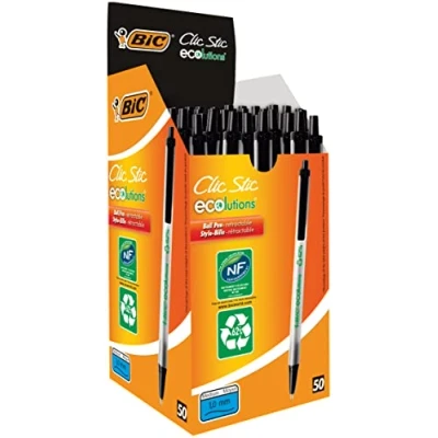 Abbildung von BIC 8806871 Druckkugelschreiber ECOlutions Clic Stic Schwarzer Recycling Kugelschreiber mit Öko Label Zertifizierung Schachtel à 50 Stück