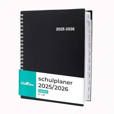 Abbildung von WallDeca Schulplaner 2025 2026, Schülerkalender, Wochenplaner, Hausaufgabenheft, Kalender 2026 Juli 2025Juni Terminplaner, Notizen, Doppeldraht, 20 x 15 cm Planner, auf Deutsch