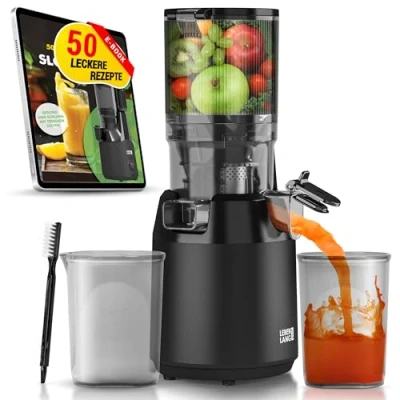 Abbildung von LEBENLANG Entsafter Slow Juicer Inkl. Rezeptbuch &amp; Große 130mm Öffnung I Perfekt für Obst ganze Früchte und Gemüse 100% BPA Frei Best Machine Saftpresse elektrisch Masticating Green Press