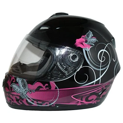 Abbildung von protectWEAR Motorradhelm FS 801 schwarz mit lila Blumendesign Gr. S