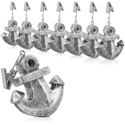 Abbildung von com four® 8X Tischdeckenbeschwerer wetterbeständige Tischtuchgewichte mit Klammer Tischtuchklammer in Anker Design ca. 40 g (grau Anker)