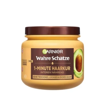 Abbildung von Garnier Wahre Schätze Nährende 1 Minute Haarkur für sehr trockenes und frizzy Haar, mit Avocadoöl Sheabutter geschmeidig weiche Haare Anti Frizz Effekt, Vegane Formel, x 340 ml
