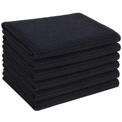Abbildung von VIVOTE 6 Stück Mikrofaser Trockentücher Waffelgewebe Reinigungstücher Super saugfähige Geschirrtücher 40 cm x 56 schwarz
