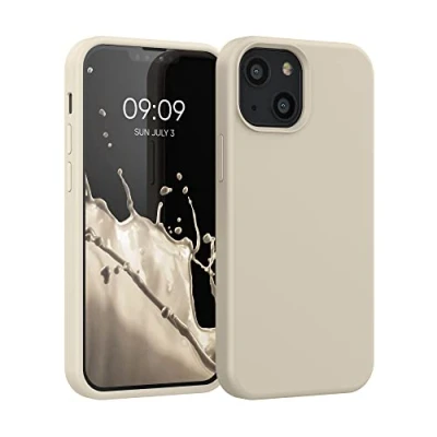 Abbildung von kwmobile Hülle kompatibel mit Apple iPhone 13 Mini Silikon Handy Case Handyhülle weiche Oberfläche kabelloses Laden Creme