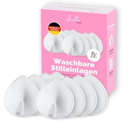 Abbildung von Livella Waschbare Stilleinlagen (8 Stück) mit saugstarkem Kern aus natürlichen Bambusfasern/wiederverwendbar/inkl. Wäschenetz (Weiß)