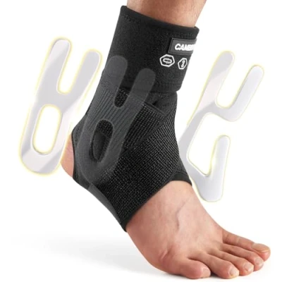 Abbildung von CAMBIVO Sprunggelenkbandage, Knöchelbandage mit Seitenstabilisator, Einstellbar Sprunggelenk Bandage Fußgelenk, Orthese für Verstauchungen, Plantarfasziitis, Fußbandage Sport Alltag