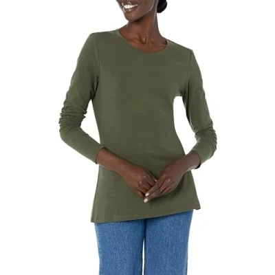 Abbildung von Amazon Essentials Damen Regular Fit Langarm T Shirt Rundhalsausschnitt (In Übergröße Erhältlich), Olivgrün, XXL