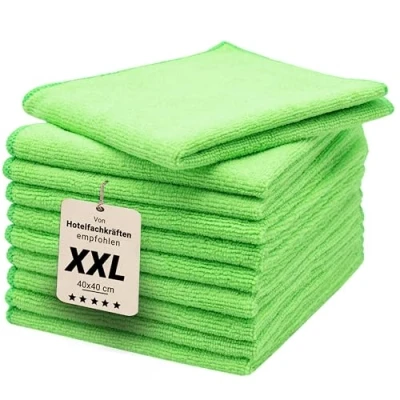 Abbildung von ZOLLNER 10er Set Mikrofasertücher für streifenfreien Glanz flusenfreie und saugstarke Reinigungstücher waschbar bis 60C 40x40cm in grün Hotelqualität