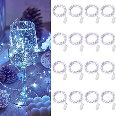 Abbildung von led lichterkette Batterie, 16 Stück 1M 10 LEDs Mini Drahtlichterkette Wasserdichte Kupferdraht Licht für Party Garten Weihnachten Hochzeit Halloween Beleuchtung Deko, Kaltes Weiß