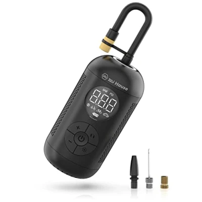 Abbildung von Wiha zai Hause Elektrische Luftpumpe für Fahrrad &amp; Auto mit Akku 3,7 V inkl. Adaptern Motorrad/Ball/Rad/Kfz bis zu 10 bar/150 psi I Mobiler Kompressor LED Ringlicht Fahrradluftpumpe tragbar