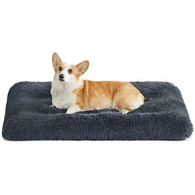 Abbildung von Feandrea Hundebett, Hundekissen, Flauschige Hundematte, Langer Plüsch, 95 x 60 cm, weiche Polsterung, maschinenwaschbar, multifunktional, dunkelgrau PGW202G02
