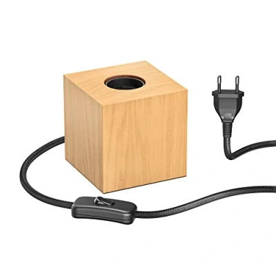 Abbildung von ledscom.de Tischlampe HITO, Schalter, Echtholz (Gummibaum), quadratisch, hellbraun, 1x E27 max. 60W, Skandinavisch, Nachttischlampe, Nordisch, Minimalistisch, Holzsockel, Atmosphärelampe