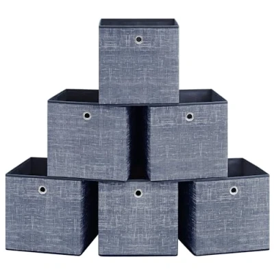 Abbildung von SONGMICS Aufbewahrungsbox, 6er Set, Ordnungsboxen aus Vliesstoff mit Griff, Boxen Aufbewahrung, 30 x cm, Organizer Box, für Würfelregal, Faltbox, Kleideraufbewahrung, nebelblau RFB006I01