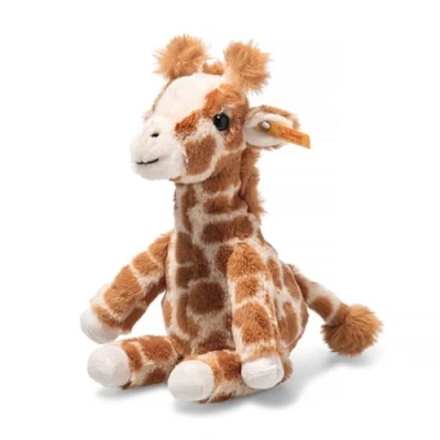 Abbildung von Steiff Gina Giraffe Hellbraun gefleckt 23 cm, Soft Cuddly Friends, aufrecht sitzend durch Granulatsäckchen, Kuscheltier Giraffe, Zootier Plüschtier, Flauschiges Safari Tier