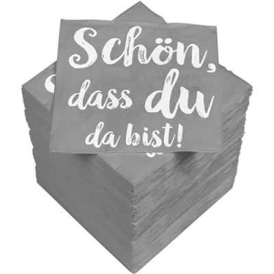 Abbildung von HEKU &#039;Schön dass du da bist&#039; Cocktail Servietten, 3 lagig, 25x25cm, 150 Stück I Stilvolles Design Ideal für Feiern Praktisch Verpackt