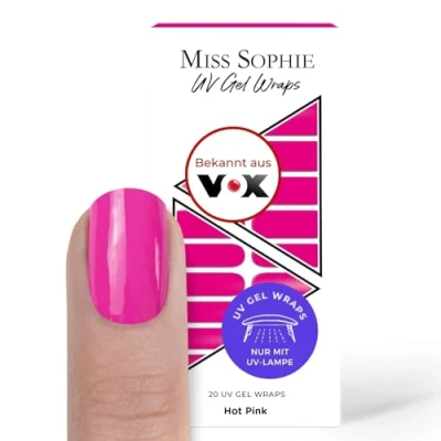 Abbildung von Original Miss Sophie UV Gel Nagelfolien I 20 ultra dünne Nagellack Streifen Hot Pink Hält auf Natur sowie lackierten, Acryl , &amp; Shellac Nägeln