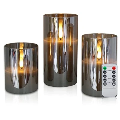 Abbildung von CCLIFE LED Kerzen Set mit Fernbedienung Timer Funktion 300 Stunden flackernde Paraffin Echtwachs,mit Glas