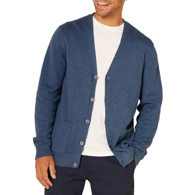 Abbildung von Amazon Essentials Herren Strickjacke aus Baumwolle, Blau Heide, M