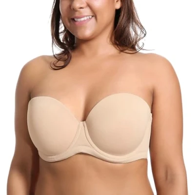 Abbildung von DELIMIRA Damen Trägerloser BH Große Größen Bügel mit Geformte Cups Beige 85D