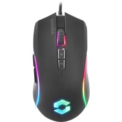 Abbildung von SPEEDLINK ZAVOS Gaming Mouse Maus mit Kabel, mehrfarbige LED Beleuchtung, 5 Tasten PC kabelgebunden, DPI Schalter bis 6400dpi, gummierte Oberfläche, ummanteltes schwarz