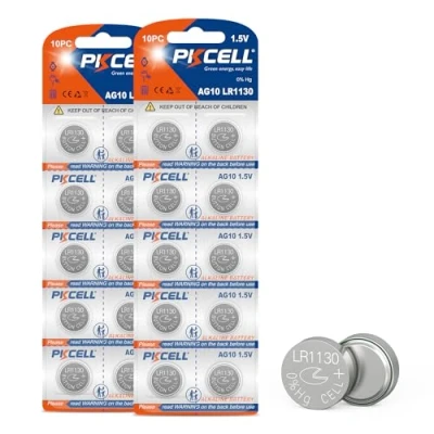 Abbildung von PKCELL LR1130 AG10 Batterien Knopfzellen,Alkaline Knopfbatterie für Hörbücher,Uhren,Spielzeug,20 Stück