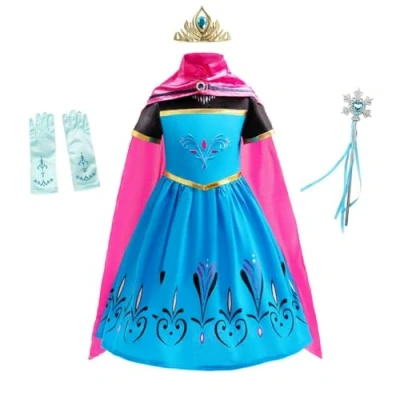 Abbildung von Lito Angels Prinzessin ELSA Krönung Kostüm Kleid für Kleinkind Mädchen, Eiskönigin Schneekönigin Krönungskleid Verkleidung mit Umhang und Zubehör Größe 7 8 Jahre 128