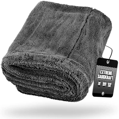 Abbildung von Nuke Guys Gamma Dryer XXL Ultra saugstarkes Trockentuch 1400 GSM grau 50x80cm Fusselfrei, abgerundete sanfte Fasern, kratzerfrei, extra groß Premium Mikrofasertuch für Auto Motorrad Fahrrad