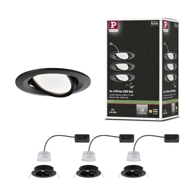 Abbildung von Paulmann 94472 Nova LED Einbauleuchte Coin 3er Set rund schwenkbar 3x6,5W Warmweiß 3 Stufen dimmbar Einbaustrahler Schwarz matt Spot Alu 2700K