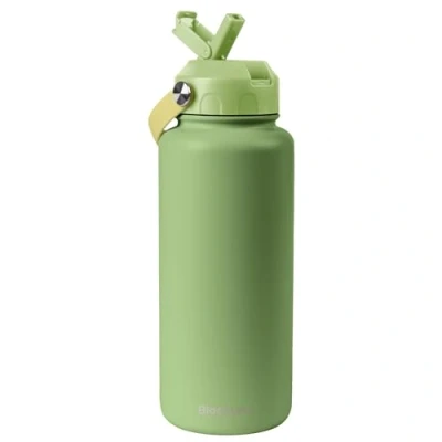 Abbildung von Blackube Edelstahl Trinkflasche mit Strohhalm 1l Thermosflasche Thermoskanne BPA Frei, Auslaufsicher, Große aus Metall