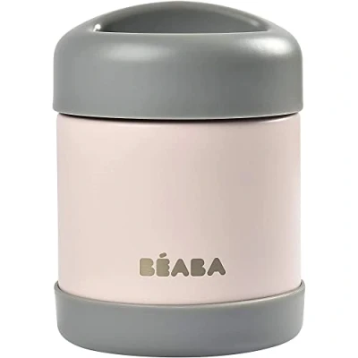 Abbildung von BÉABA Isolierender Thermobehälter Für Mahlzeiten Babys und Kinder 100 % luftdicht Edelstahl Hält mehr als 5 Stunden lang kalt/warm Doppelwandig 300 ml Grau/Rosa
