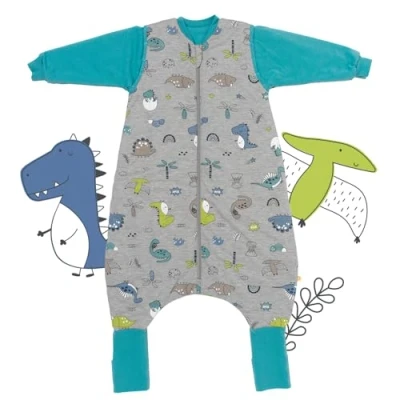 Abbildung von schlummersack Baby Schlafsack mit Füßen 2.5 Tog 70 cm Dino aus Modal Beinen und verlängerten Bündchen für eine Körpergröße von 80cm Ärmel