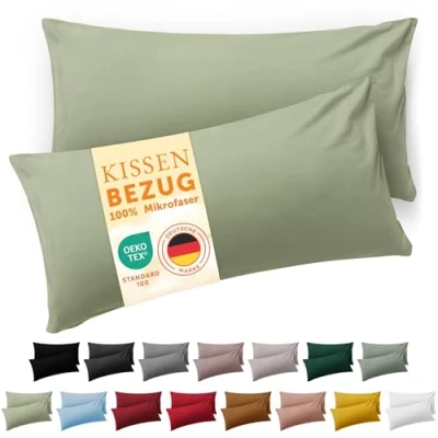 Abbildung von Blumtal Kissenbezug 50x70cm 2er Set Kissenbezüge, Hellgrün, Kopfkissenbezug aus weichem Mikrofaser waschbare Kissenhülle, Oeko TEX Zertifiziert für Kissen