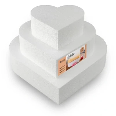 Abbildung von MCE Commerce A3997913 Styropor Herz Torte Set dreistöckig H 5cm, 10cm 15cm 20cm, weiss, 20x20x15cm