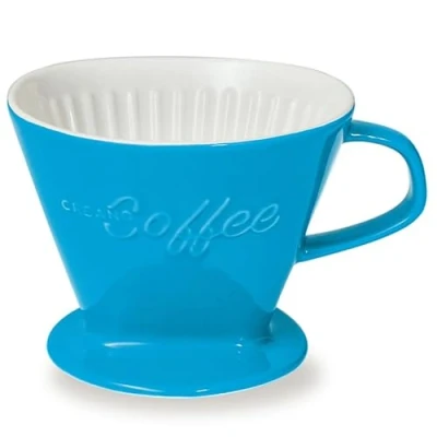 Abbildung von Creano Porzellan Kaffeefilter XXL Blau) für Filtertüten Gr. 4 und 6, ca. 800gr Gewicht extrem sicheren Stand, Achtung schwer, in 6 Farben erhältlich