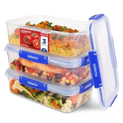 Abbildung von Sistema KLIP IT PLUS Frischhaltedosen Set 2,2 l auslaufsichere, stapelbare und luftdichte Vorratsdosen mit Deckel geeignet für Kühl /Gefrierschrank BPA frei 3 Stück