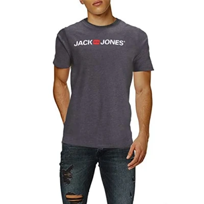Abbildung von JACK &amp; JONES Herren JJECORP Logo Tee SS Crew Neck NOOS 12137126, Dark Grey Melange/White REG, S