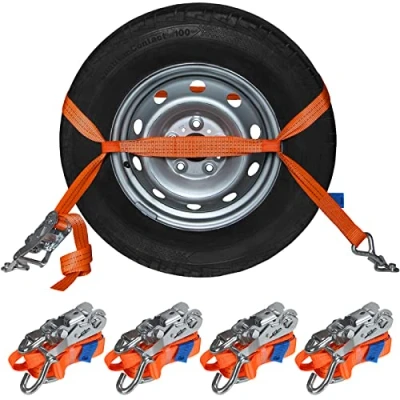 Abbildung von Radspanngurte 4er Set Spanngurte 2,9 m Ratschengurte 2000 daN Zurrgurte 50mm für Autotransport PKW Radsicherung DIN EN 12195 2
