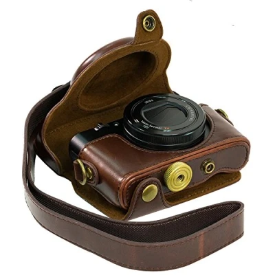 Abbildung von Kamera Schutzhülle aus Kunstleder für Sony RX100, RX100II, RX100III M3, DSC RX100 III, mit Schultergurt