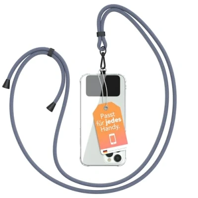 Abbildung von EAZY CASE Handykette Universal zum Umhängen kompatibel mit jedem Handy als Handyhülle Band Handytasche Kette Handyband jeder Hülle kombinierbar Kordel in Blau Clips Schwarz