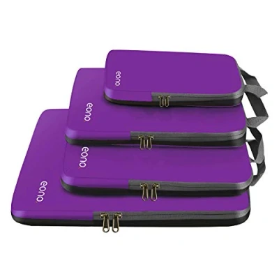 Abbildung von Eono Komprimierbaren Packwürfeln zur Organisation Ihres Reisegepäcks, Compression Packing Cube, Packtaschen Set &amp; Gepäck Organizer für Rucksack Koffer Lila, 4 teilig