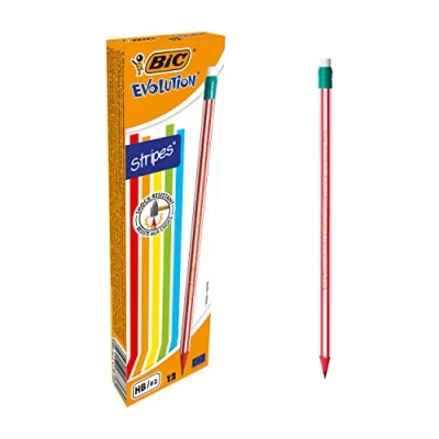 Abbildung von BIC Evolution Stripes, 12 Bleistifte mit Radierer, HB mittelhart, Ohne Holz &amp; bruchsicher