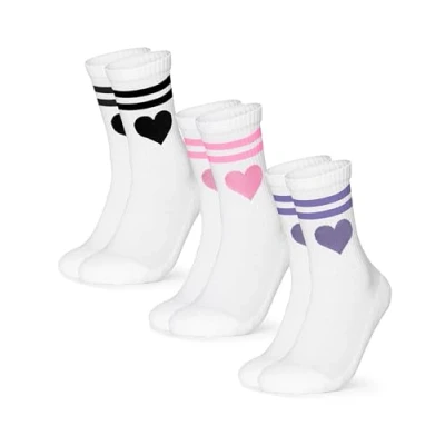 Abbildung von Occulto Damen Herz Tennis Socken 3er Pack (Modell: Venus), Sport Streifen 35 38