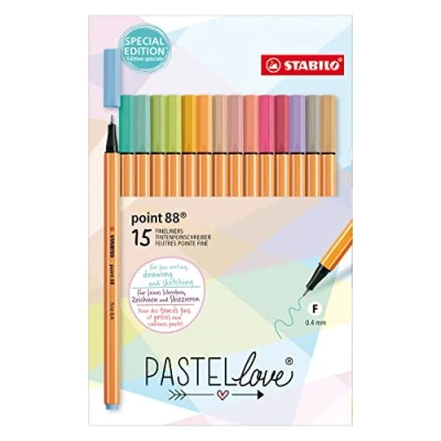 Abbildung von STABILO Punkt 88 Filzstifte, feine Spitze, Kartonetui, 15 Pastellfarbe Edition Pastellove